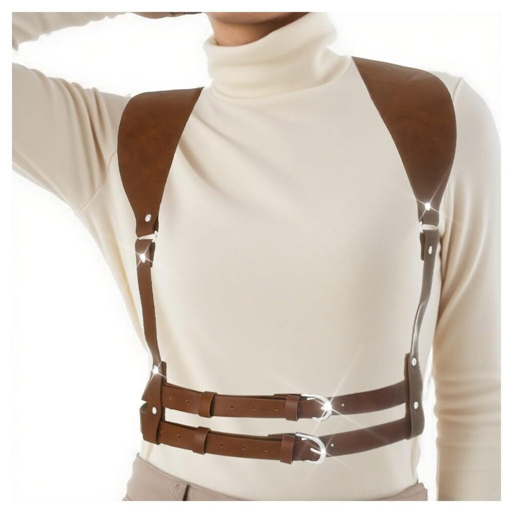 8792 Leather Harness Belt Brown Body Harness For Women